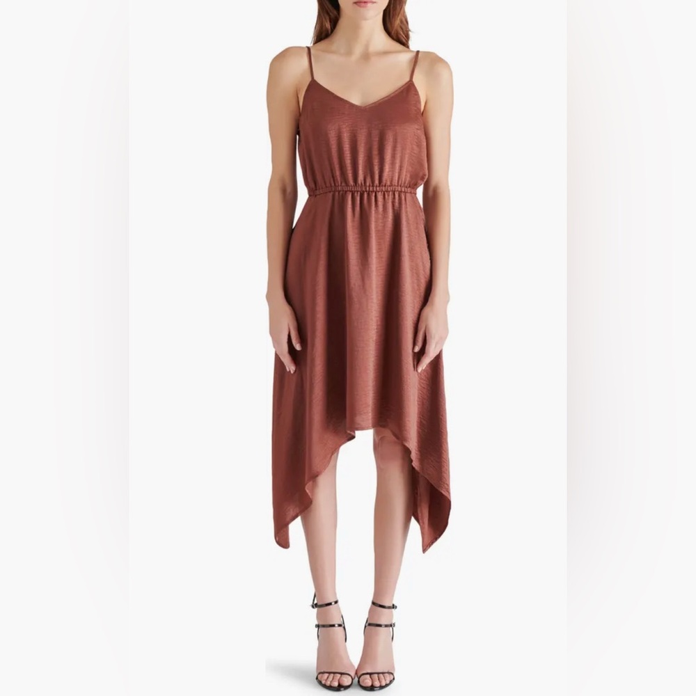 NWT [Steve Madden] Asymmetric Midi Spaghetti Strap Dress Cinnamon Women’s Sz L - Picture 2 of 11